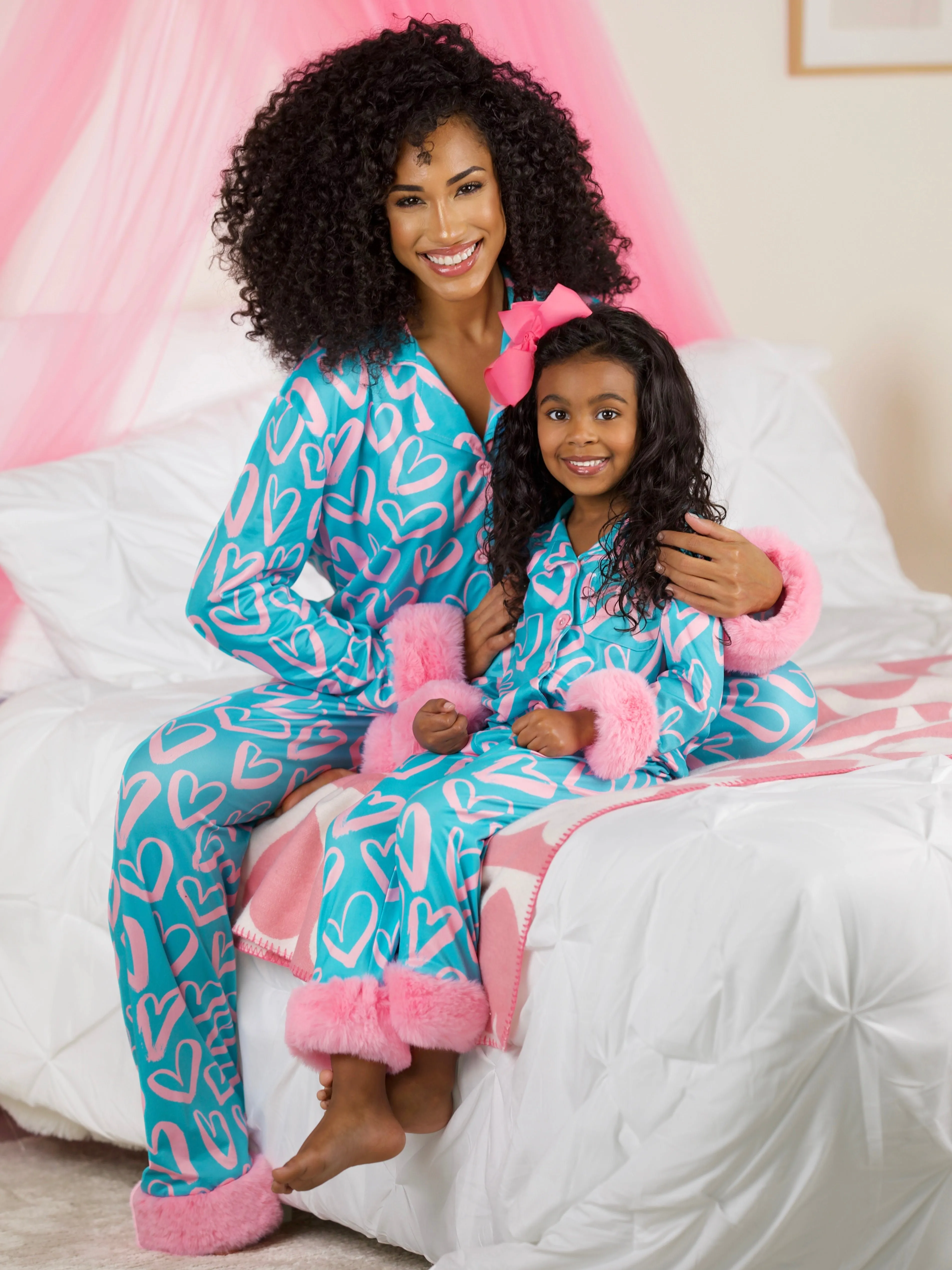 Mommy and Me Heart Furry Pajama Set