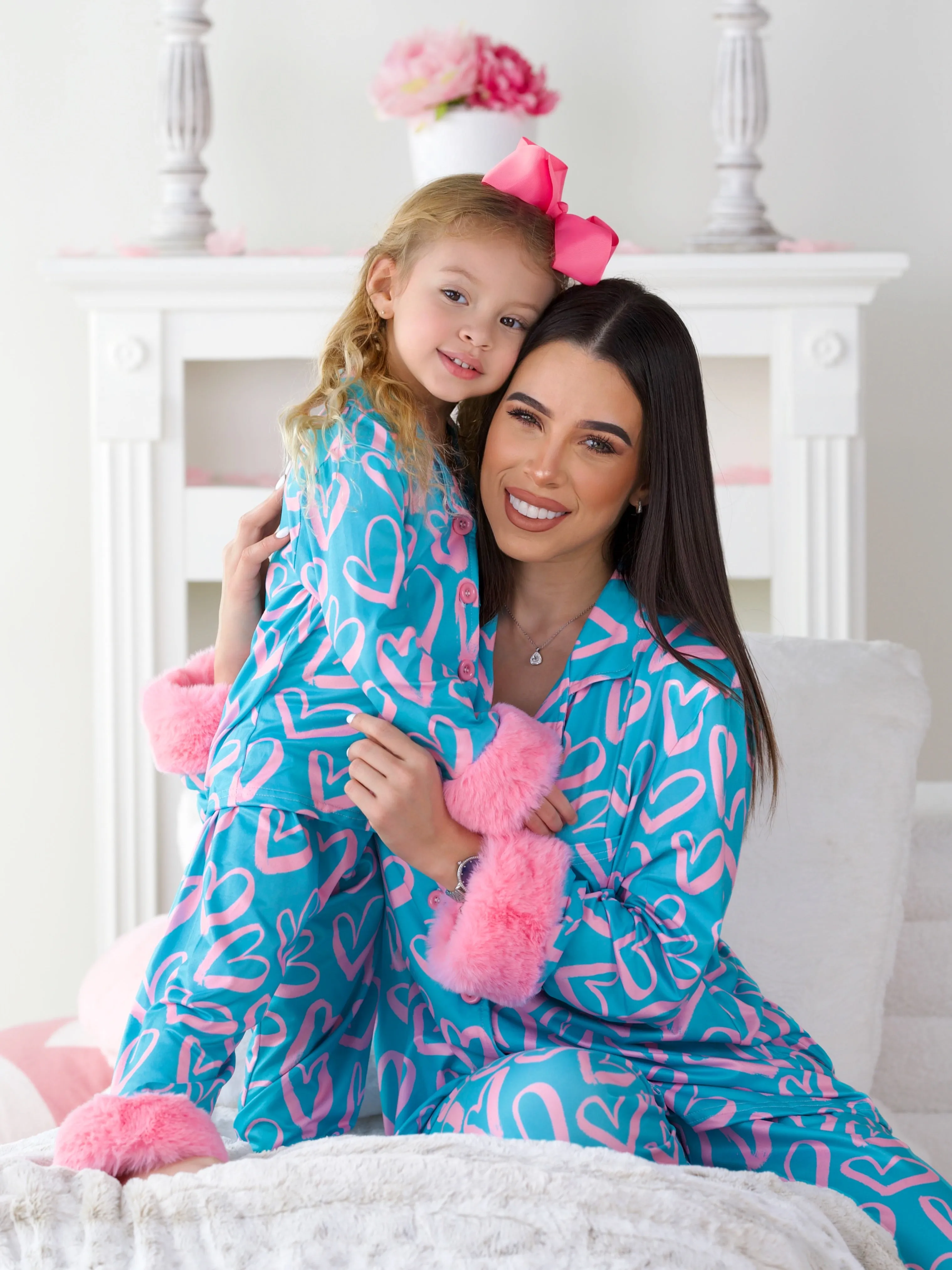 Mommy and Me Heart Furry Pajama Set