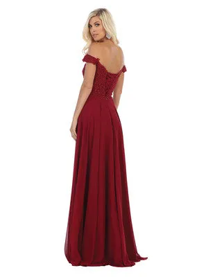 MQ 1602 - Off the Shoulder A-Line Prom Gown with Sheer Lace Embellished Bodice Corset Back & Flowy Chiffon Skirt
