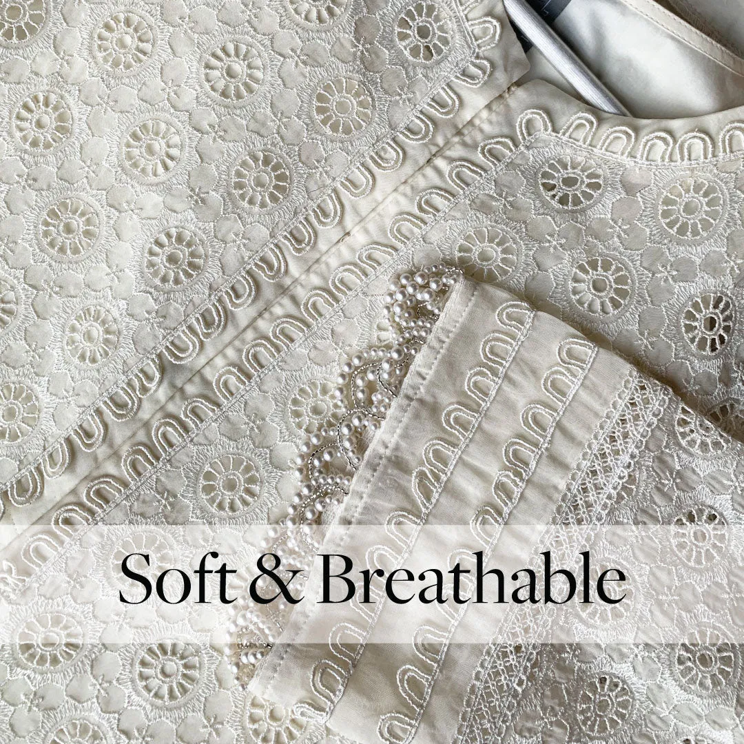 Mulmul Organza Charlotte Off White Kurta With Cotton Charlotte Off White Pant