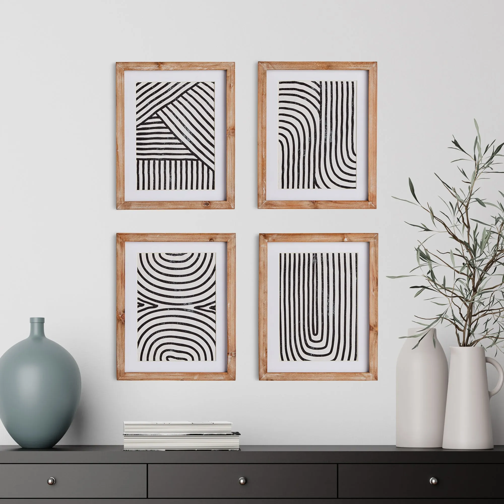 NAPA Home & Garden, ACHROMATIC LINEAR PETITE PRINTS, SET OF 4,N2NH13