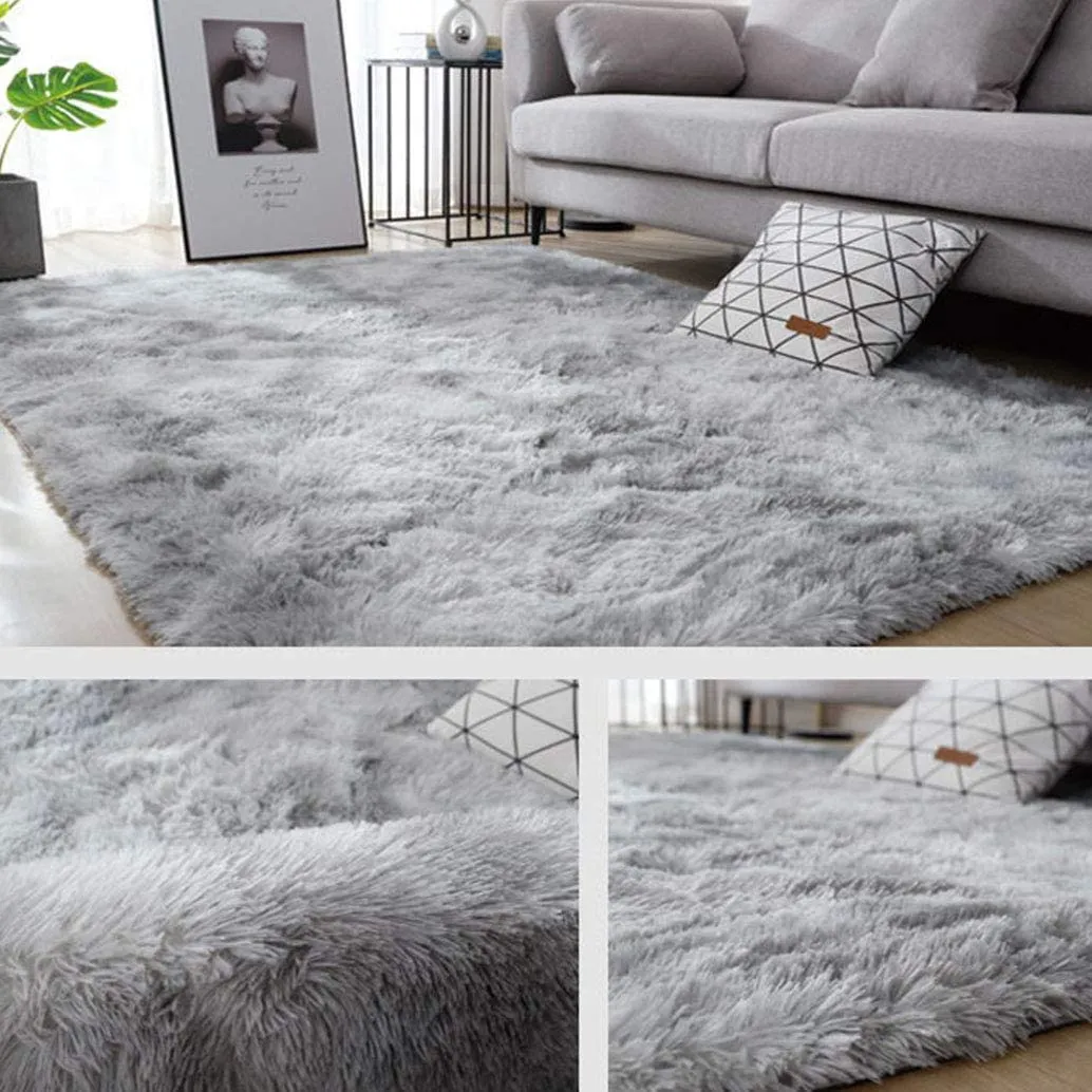 New 2' X 4' PAGISOFE Fluffy Hairy High Pile Furry Area Rugs Shag Throw Faux Fur Rug Carpet (Grey/White) Great for beside runner, Kids room etc.