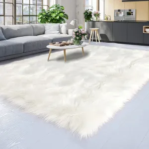 New Premium Quality Designed in NYC Super Area Rugs Ultra Soft & Fluffy Faux Sheepskin Rug, Snow White 6 x 9 Feet Carpet for Bedroom Living Room Retails $335 