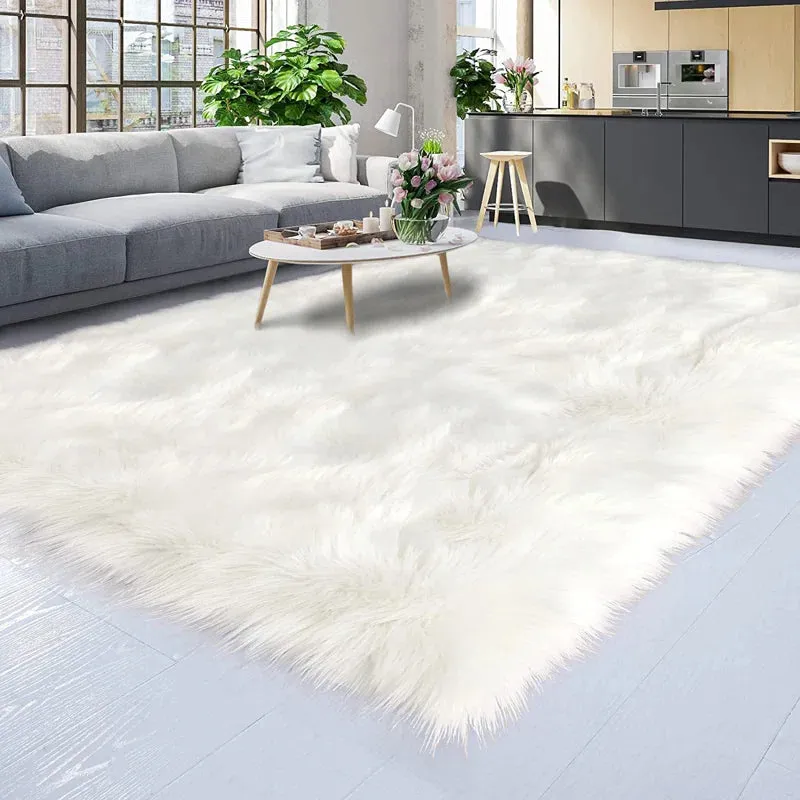 New Premium Quality Designed in NYC Super Area Rugs Ultra Soft & Fluffy Faux Sheepskin Rug, Snow White 6 x 9 Feet Carpet for Bedroom Living Room Retails $335 