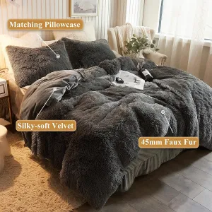 New Sasstie Plush Shaggy Duvet Cover Set, Luxury Ultra Soft Velvet Bedding Set, 3 Pieces(1 Furry Faux Fur Comforter Cover   2 Fuzzy Faux Fur Pillowcases), Zipper Closure(King, Dark Grey)