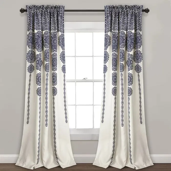 New Wayfair Bungalow Rose Bremond Striped Medallion thermal rod pocket panels, 52X95"