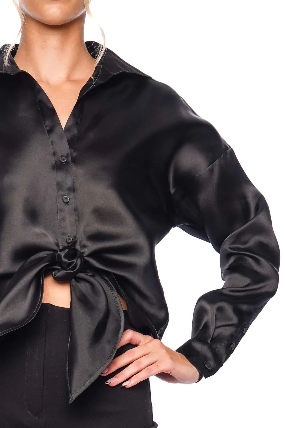 No Olvidas Black Tie Front Silk Organza Blouse