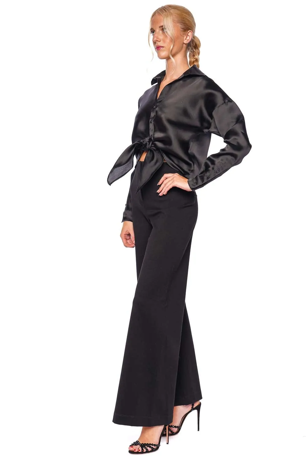 No Olvidas Black Tie Front Silk Organza Blouse