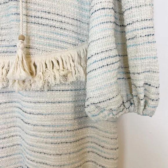 NWT Something Navy Piper Fringe Dress Boho Tasseled Knitted Midi Cream Sz Large
