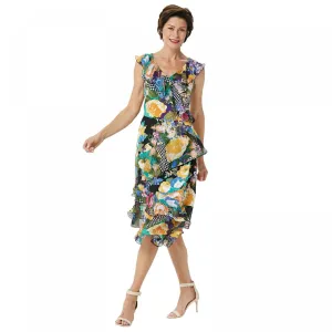 NWT Susan Graver Plus Size Floral Chiffon Ruffles Liquid Knit Dress . A351037 3X