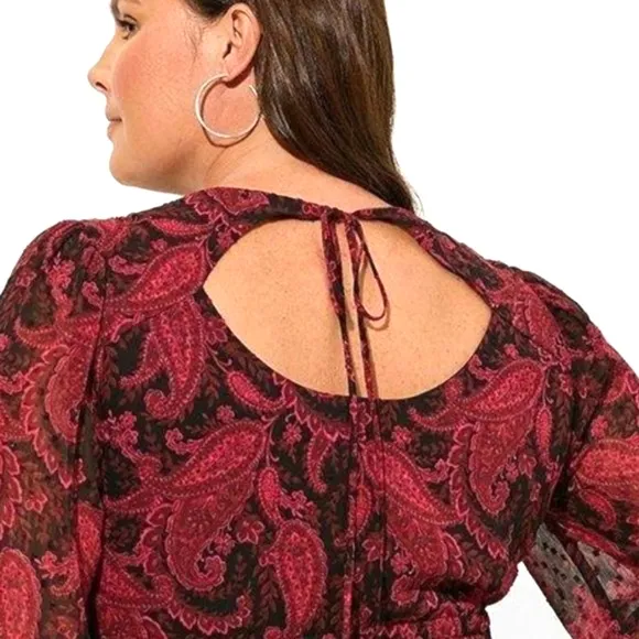 ❤NWT TORRID DRESS - TEA LENGTH - A-LINE PAISLEY CHIFFON - OPEN BACK - PLUS SIZE