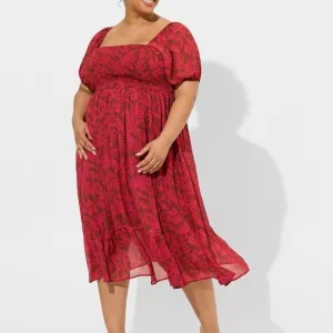 ❤NWT TORRID POCKETS DRESS - TEA LENGTH - A-LINE LEAF PRINT - CHIFFON - PLUS SIZE