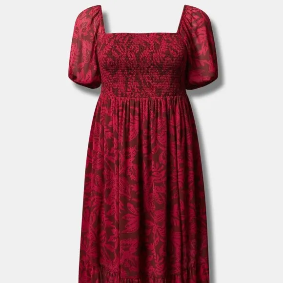 ❤NWT TORRID POCKETS DRESS - TEA LENGTH - A-LINE LEAF PRINT - CHIFFON - PLUS SIZE