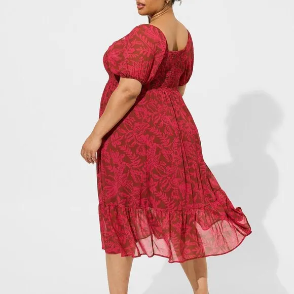❤NWT TORRID POCKETS DRESS - TEA LENGTH - A-LINE LEAF PRINT - CHIFFON - PLUS SIZE