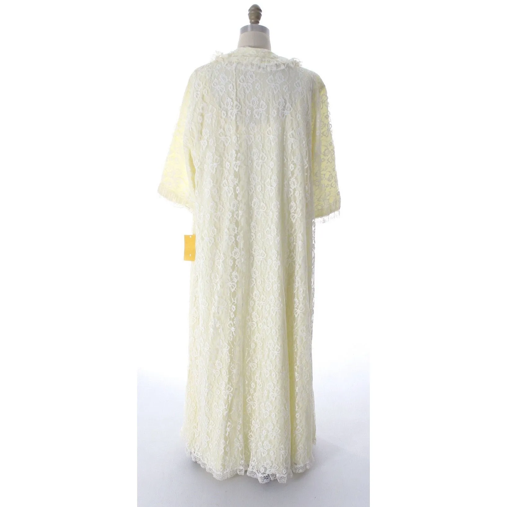 Odette Barsa Vintage Nylon Lingerie Nightgown Robe Set Lace Peignoir Negligee Yellow L NWT 1960s