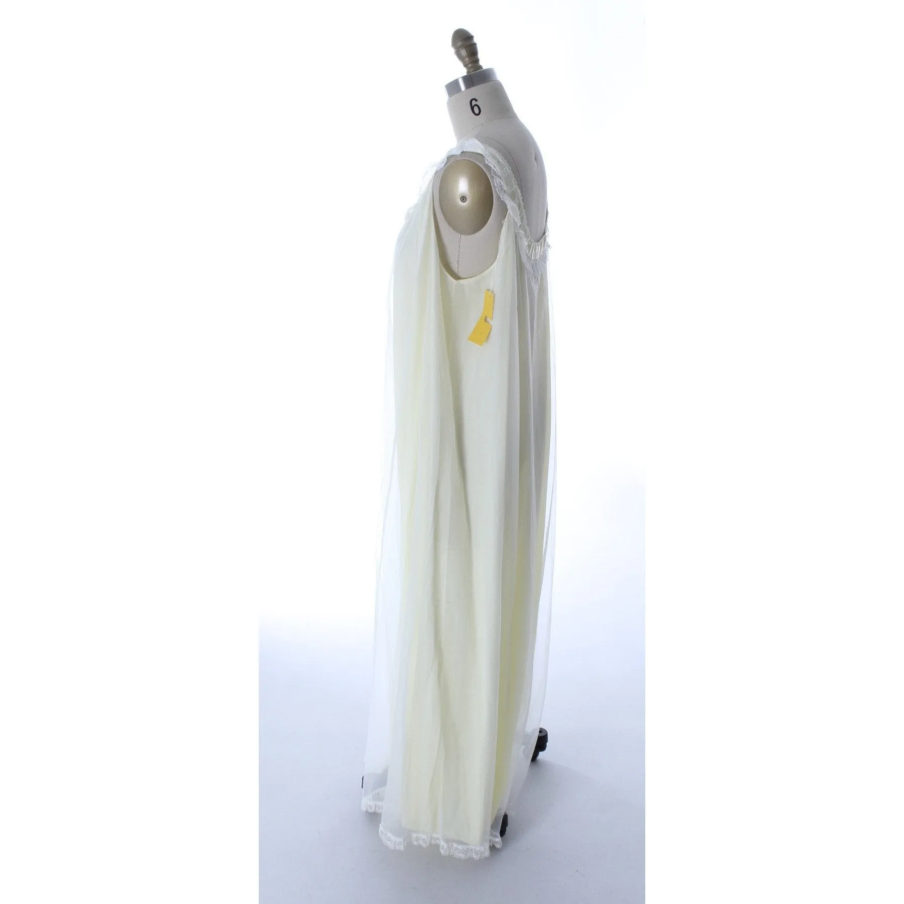 Odette Barsa Vintage Nylon Lingerie Nightgown Robe Set Lace Peignoir Negligee Yellow L NWT 1960s