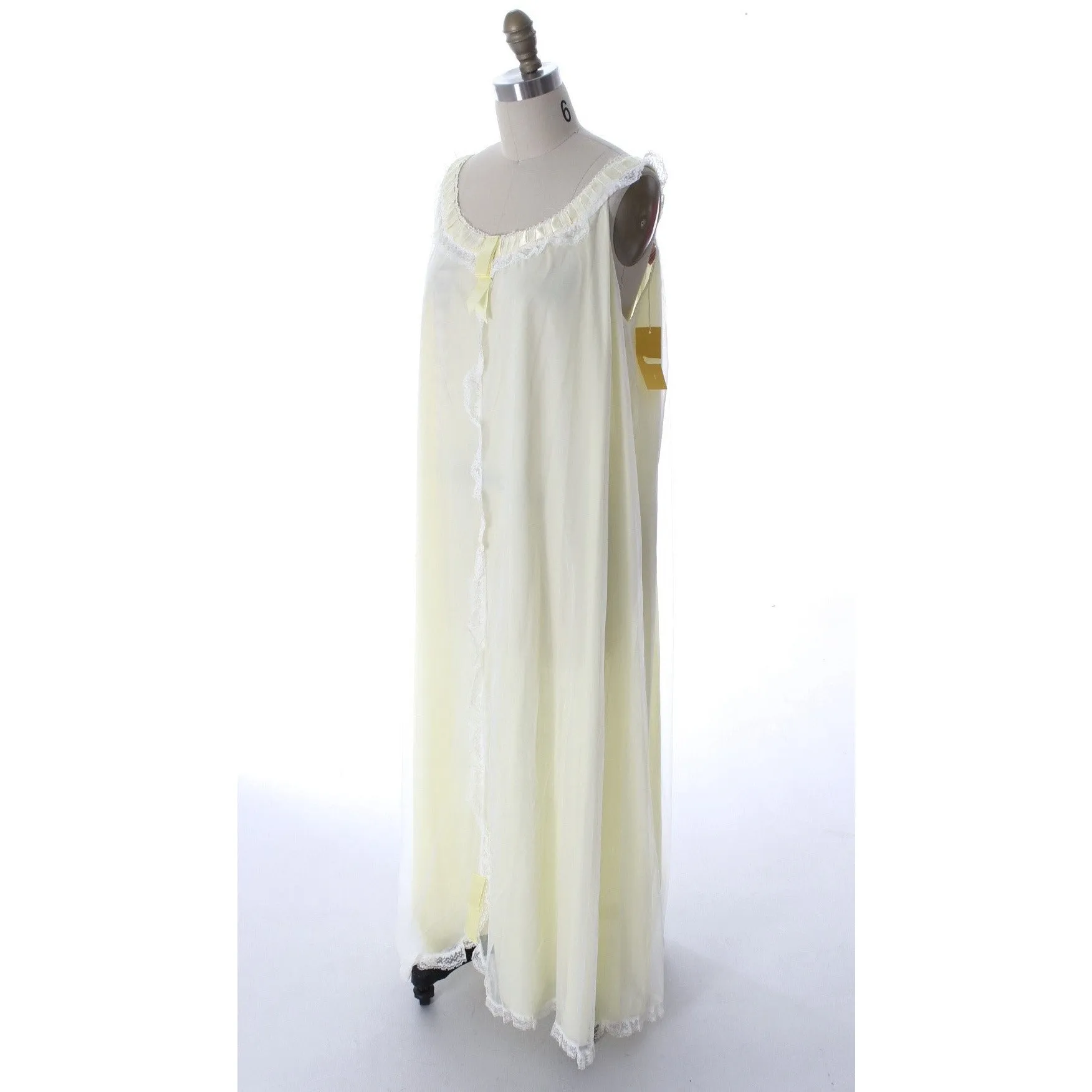 Odette Barsa Vintage Nylon Lingerie Nightgown Robe Set Lace Peignoir Negligee Yellow L NWT 1960s