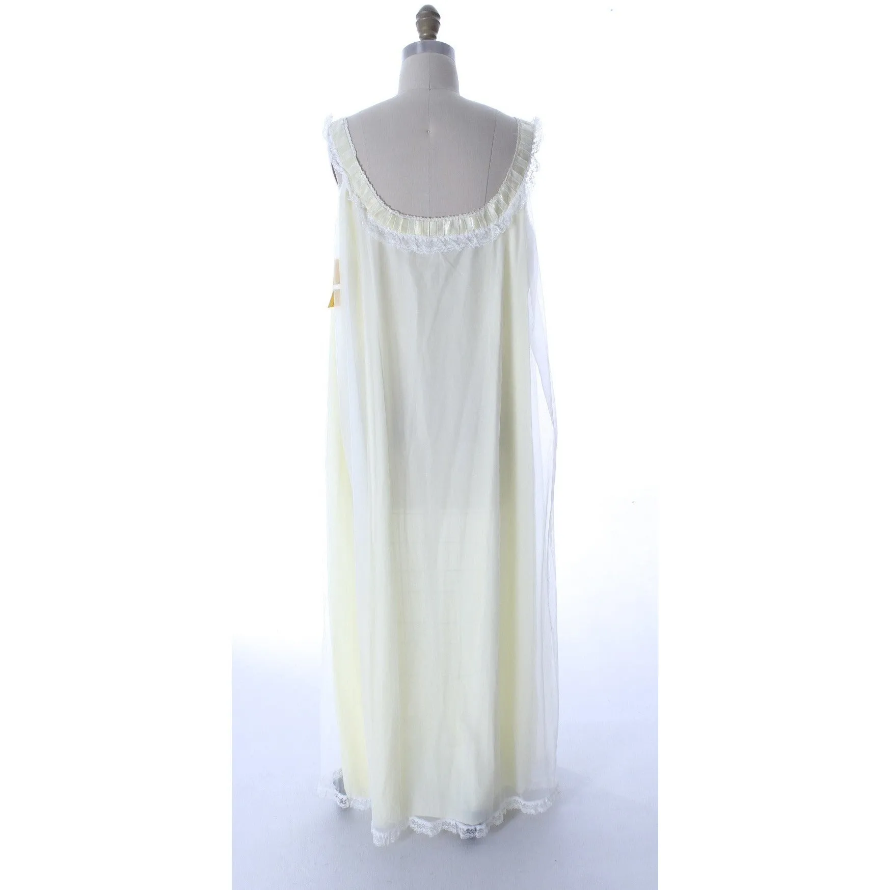 Odette Barsa Vintage Nylon Lingerie Nightgown Robe Set Lace Peignoir Negligee Yellow L NWT 1960s