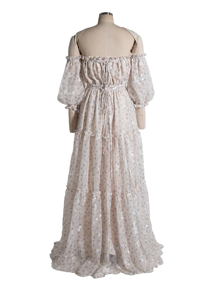 Off Shoulder Printed Chiffon Dress for Photo Shoot Woman Maxi Dress YW240069