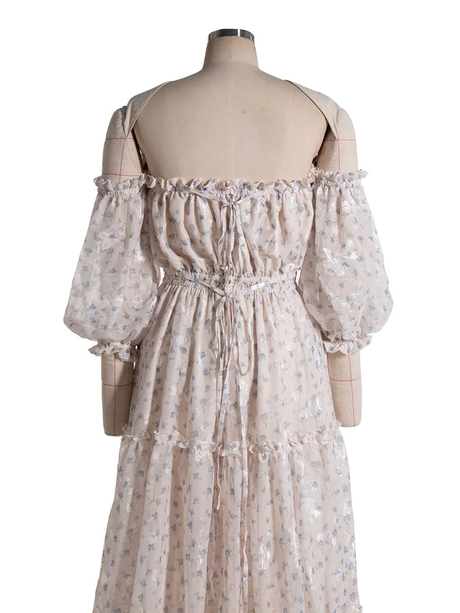 Off Shoulder Printed Chiffon Dress for Photo Shoot Woman Maxi Dress YW240069