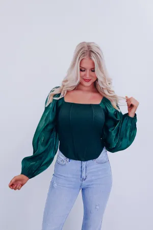 Ona Organza Sleeve Corset Top - Green