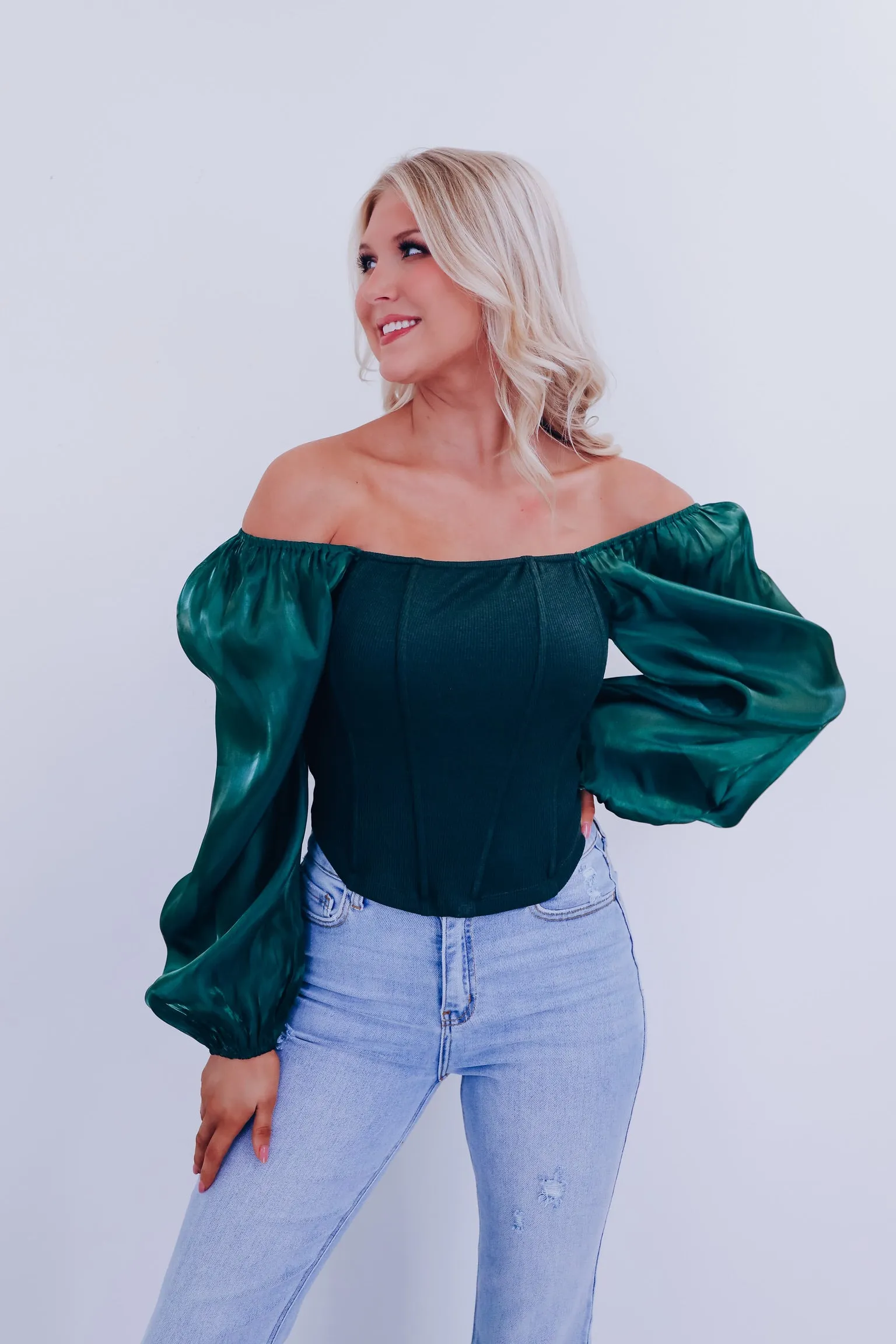Ona Organza Sleeve Corset Top - Green