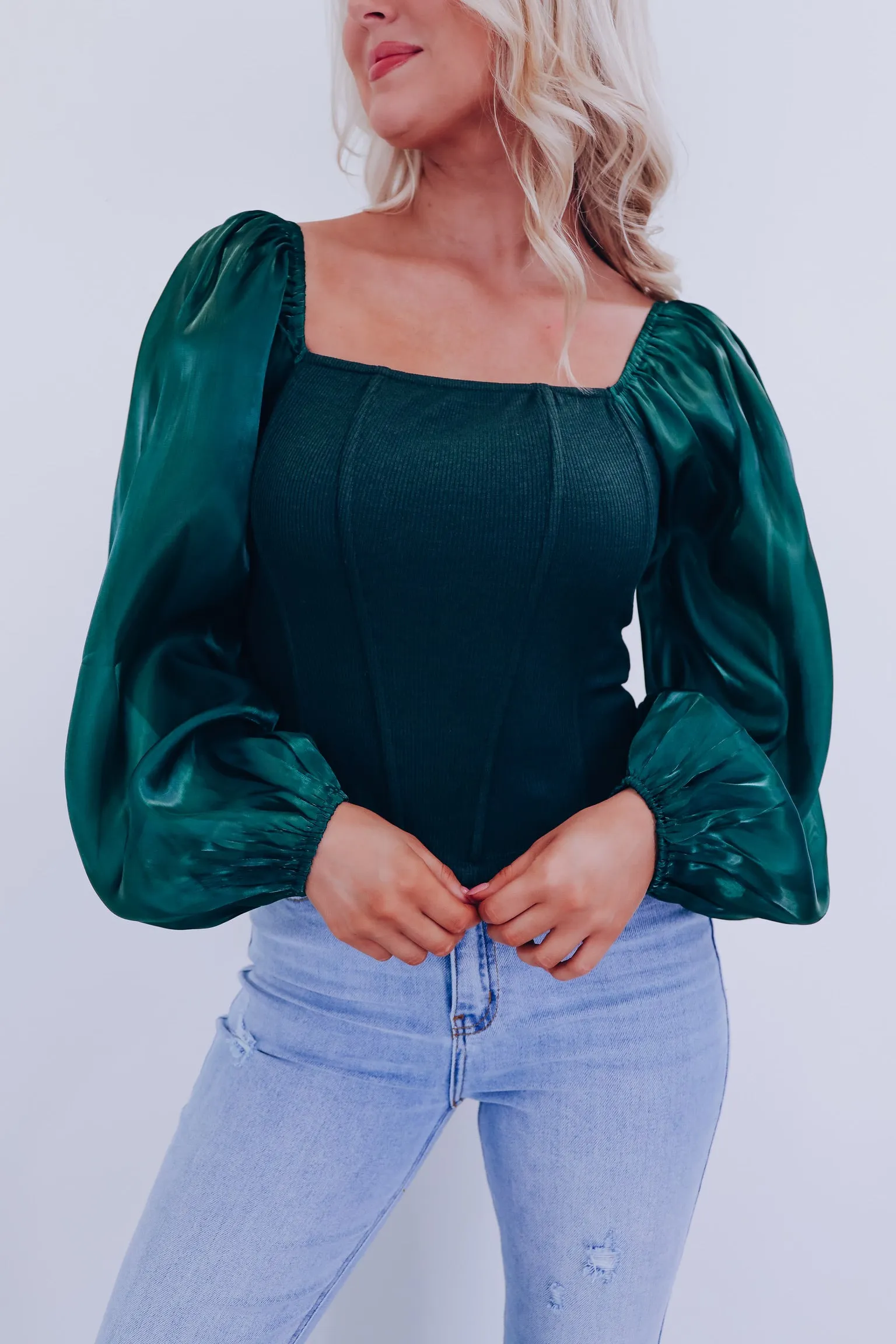 Ona Organza Sleeve Corset Top - Green