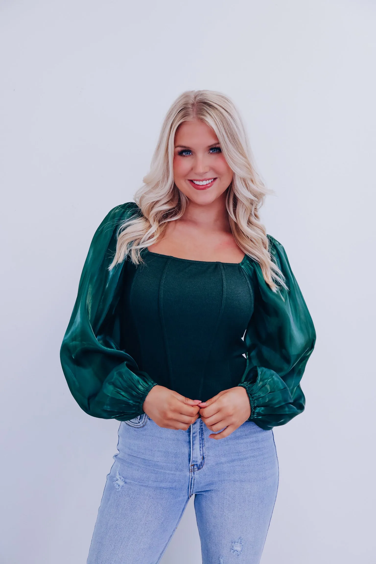 Ona Organza Sleeve Corset Top - Green