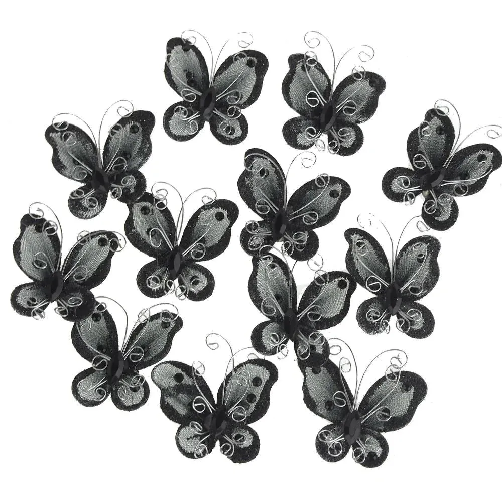 Organza Nylon Glitter Butterflies, 2-inch, 20-Piece