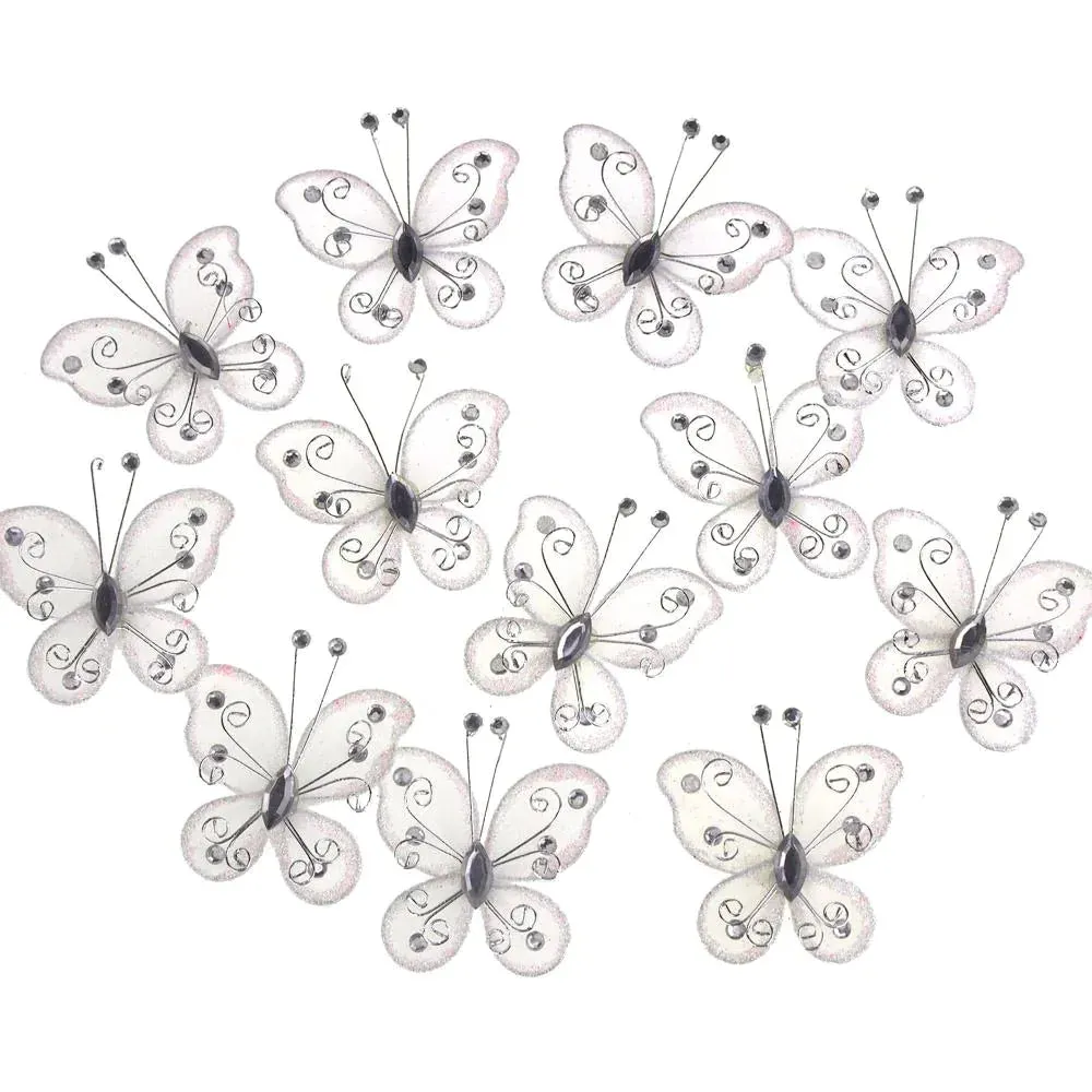 Organza Nylon Glitter Butterflies, 2-inch, 20-Piece
