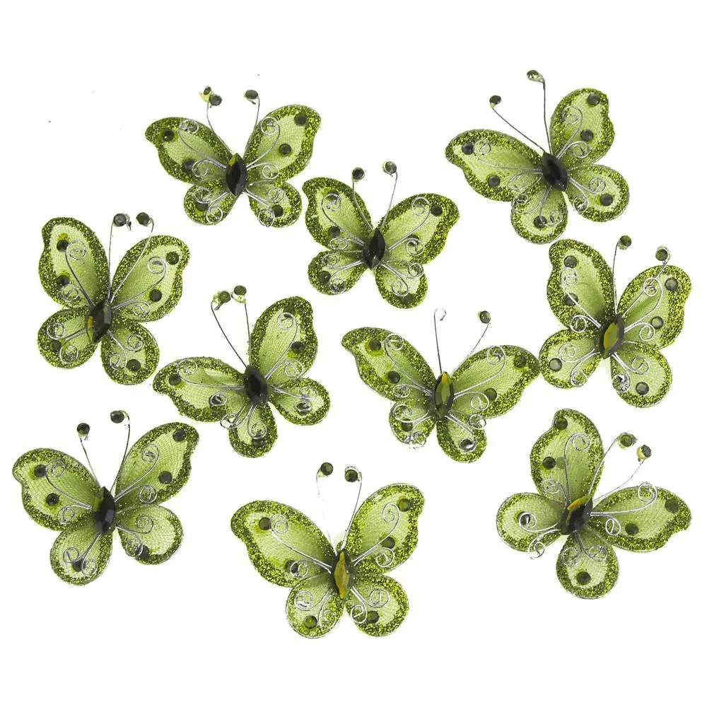 Organza Nylon Glitter Butterflies, 2-inch, 20-Piece
