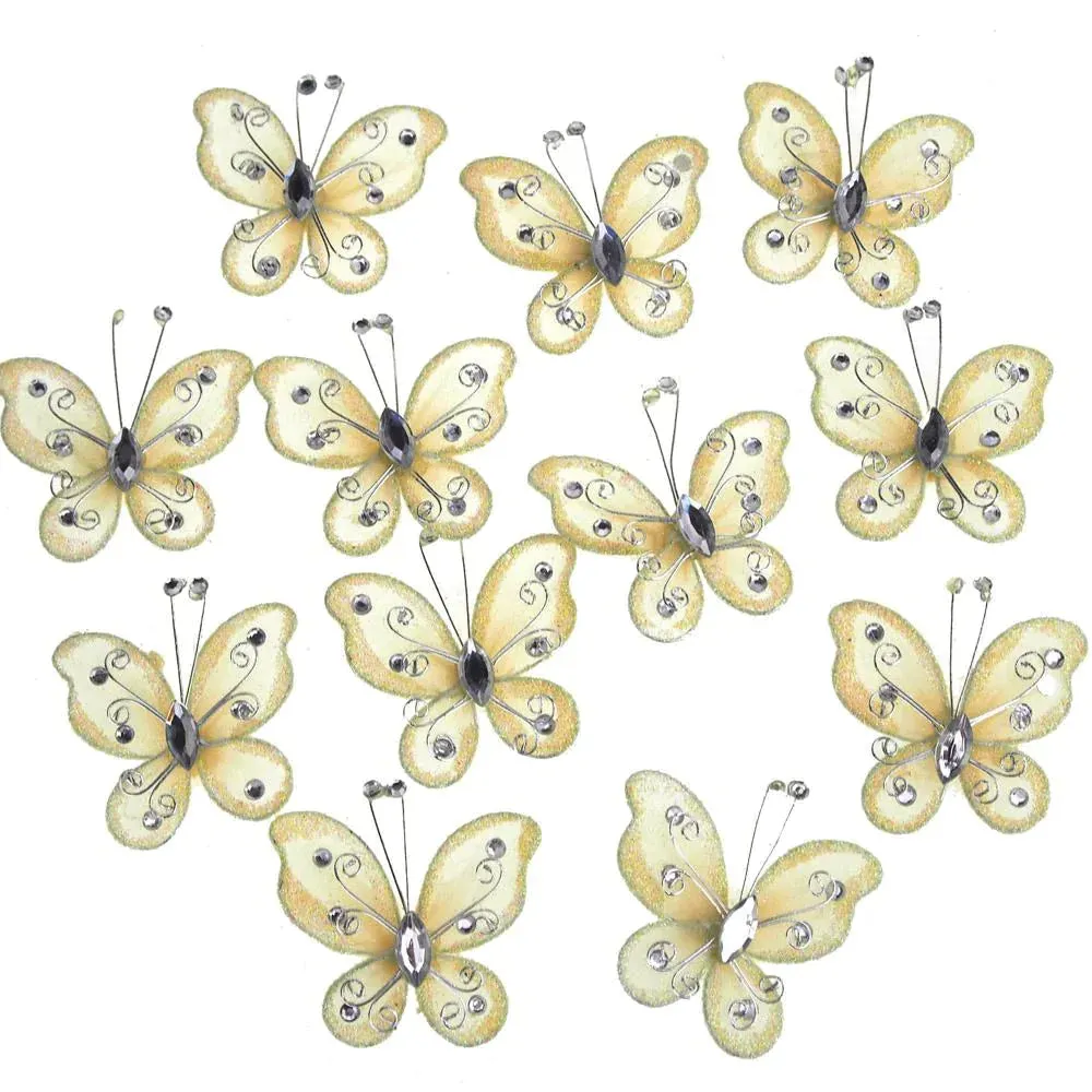 Organza Nylon Glitter Butterflies, 2-inch, 20-Piece