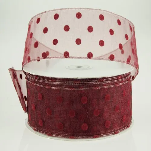 Organza Polka Dots Wired Ribbon, 2-Inch, 50-Yard