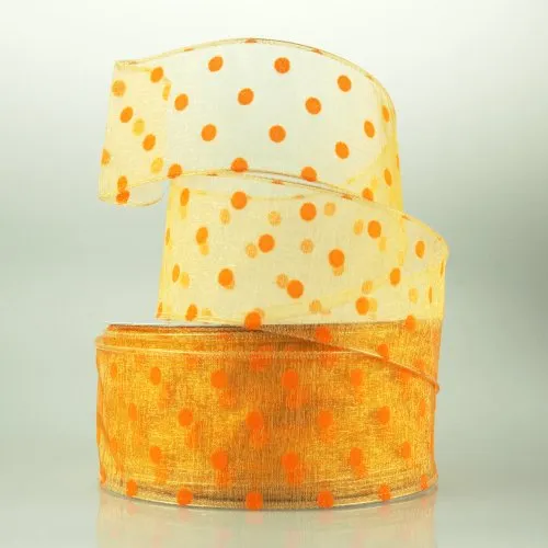 Organza Polka Dots Wired Ribbon, 2-Inch, 50-Yard