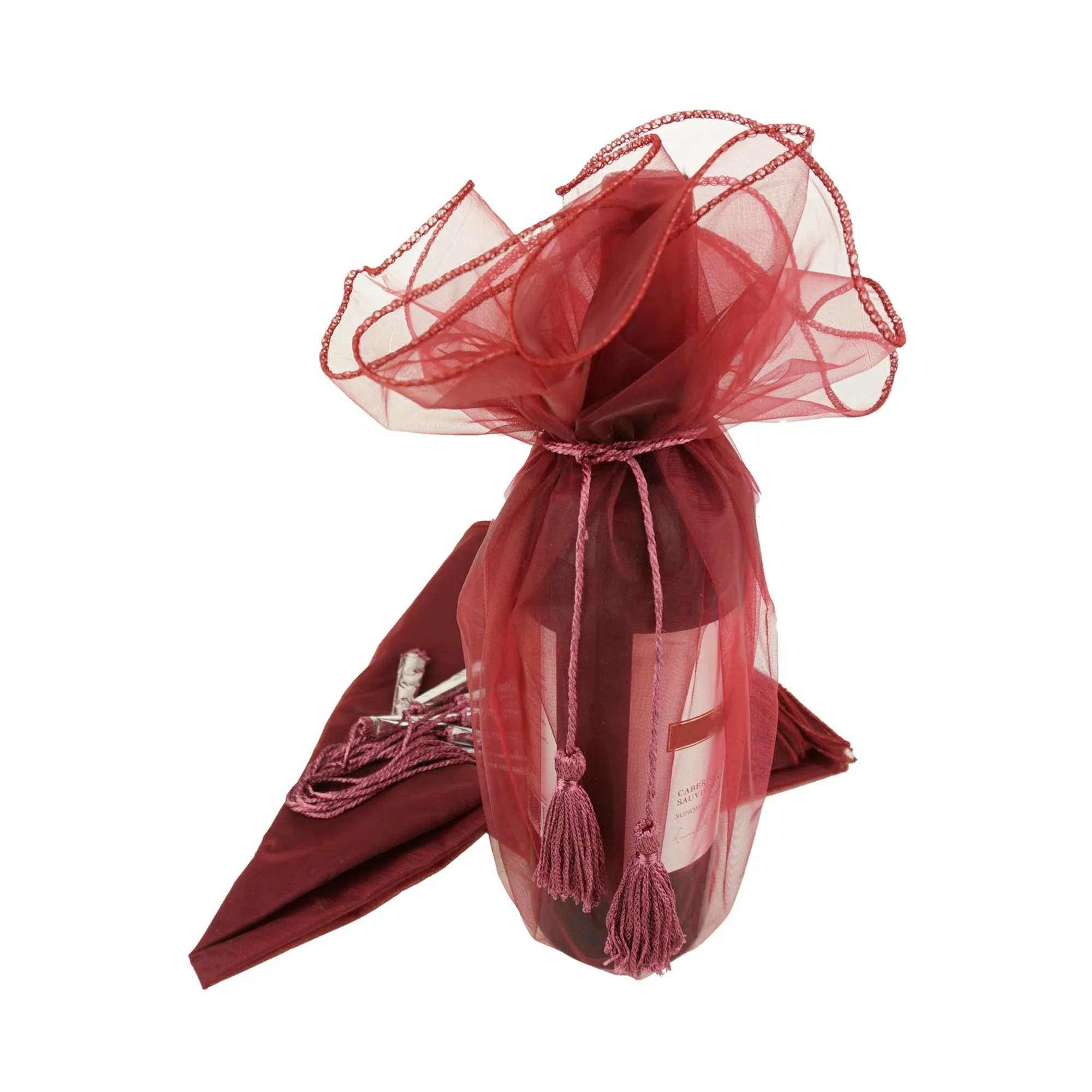 Organza Wine Bottle Wrap with Cord Tassel, 6-Count, 28-Inch