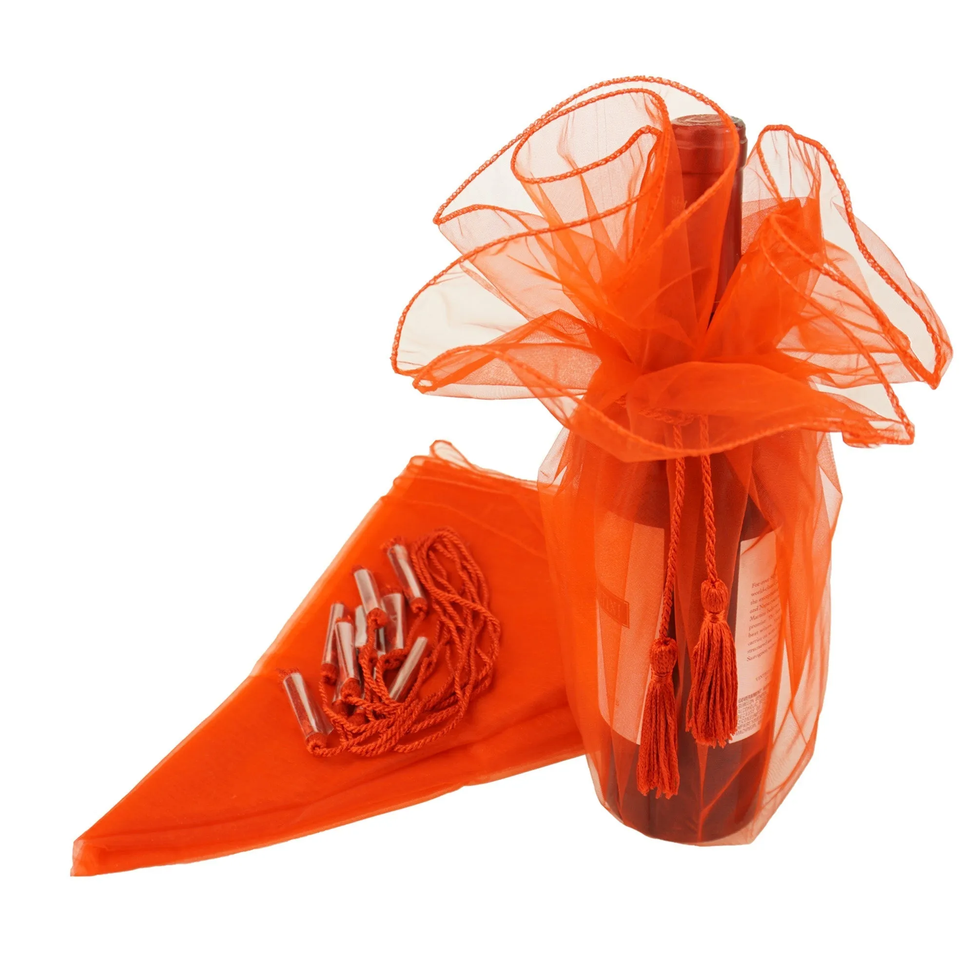 Organza Wine Bottle Wrap with Cord Tassel, 6-Count, 28-Inch