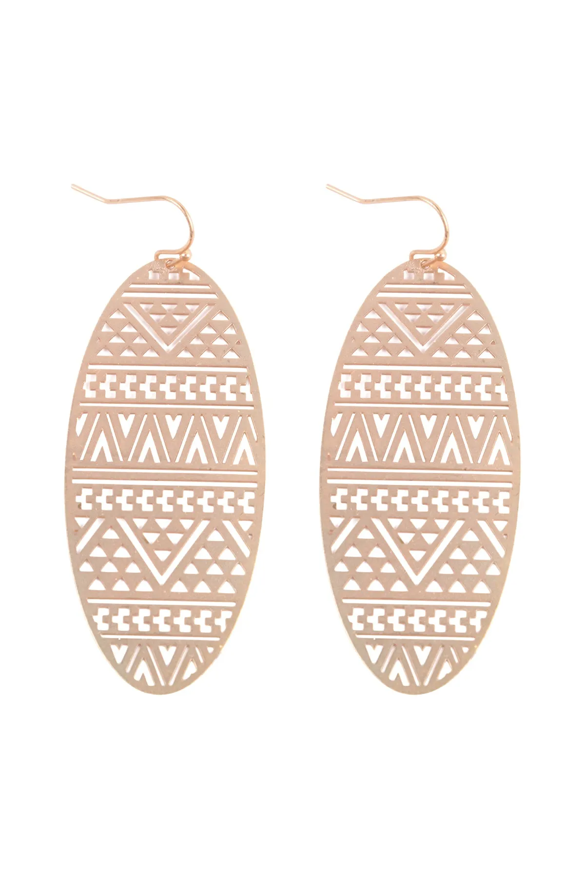 OVAL SHAPE TRIBAL PATTERN FILI FISH HOOK EARRINGS