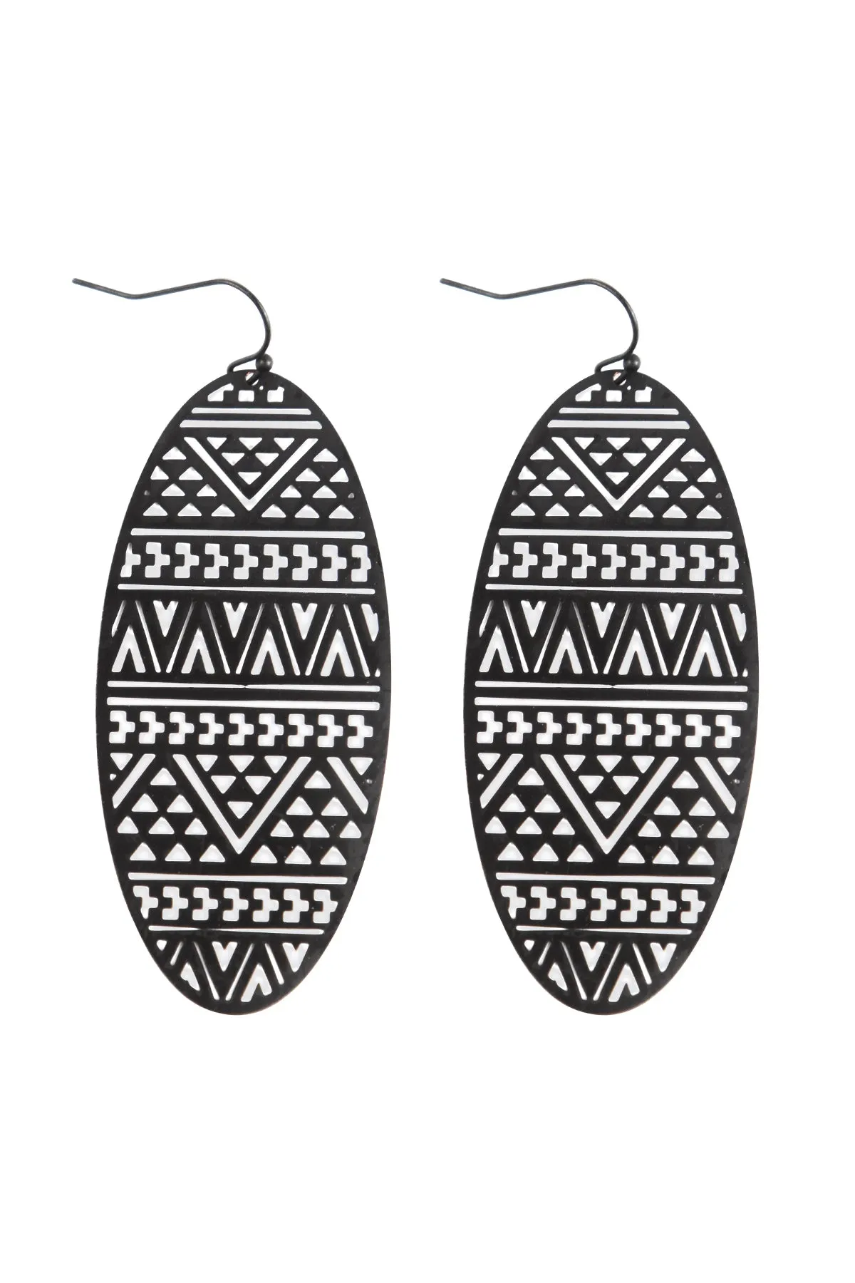 OVAL SHAPE TRIBAL PATTERN FILI FISH HOOK EARRINGS