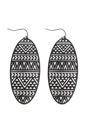 OVAL SHAPE TRIBAL PATTERN FILI FISH HOOK EARRINGS