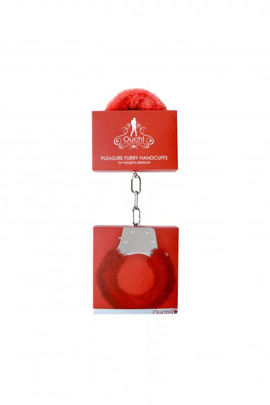 Pleasure Handcuffs Furry - Red