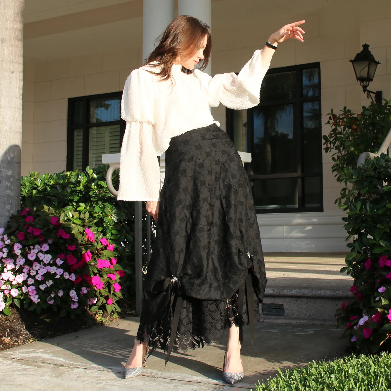 Puff Sleeve Sheer Silk Blouse