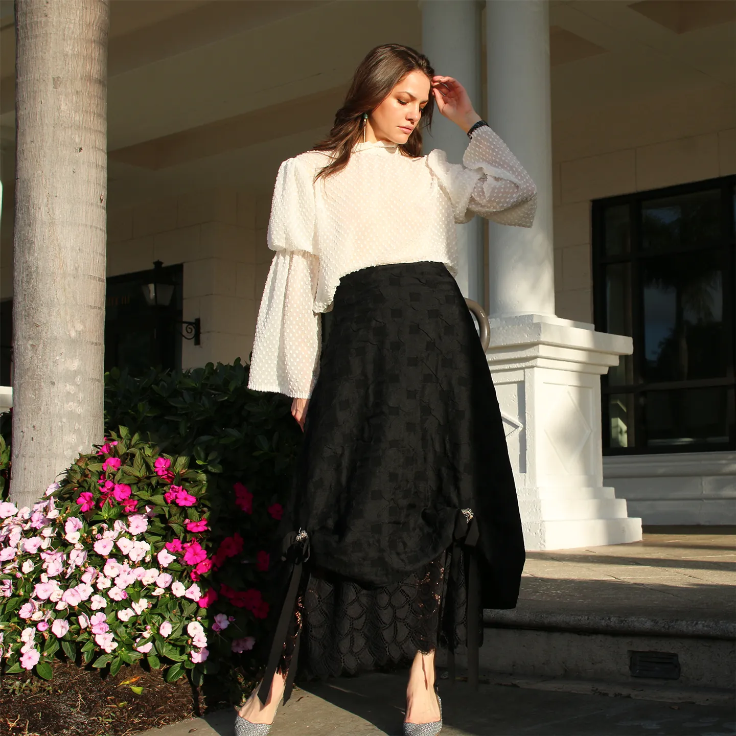 Puff Sleeve Sheer Silk Blouse
