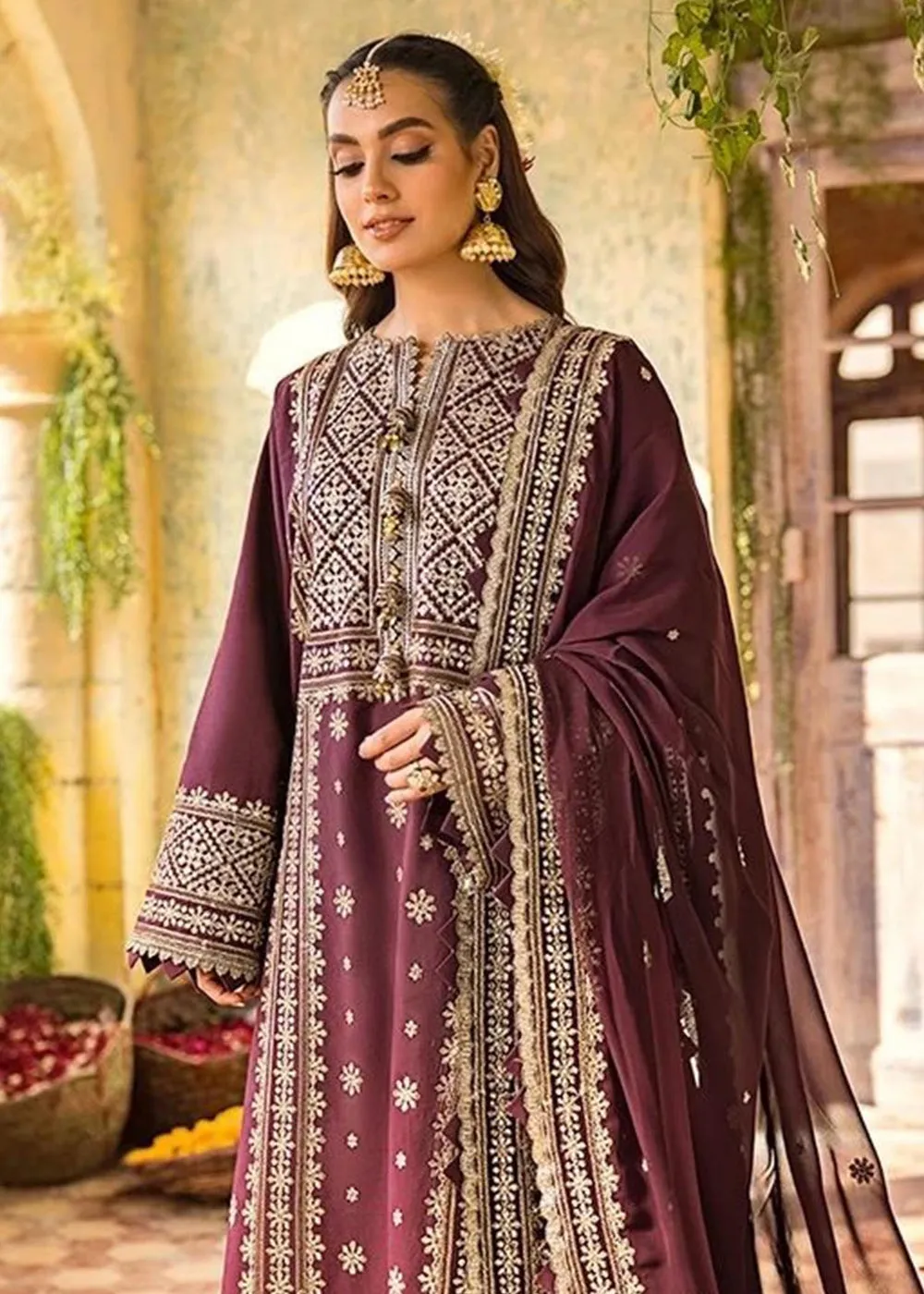 Purple Long Kameez Sharara for Pakistani Party Wear