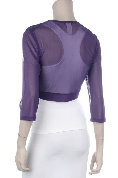Purple Sheer Bolero Chiffon 3/4 Length Purple Chiffon Bolero Jacket