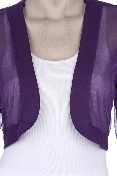 Purple Sheer Bolero Chiffon 3/4 Length Purple Chiffon Bolero Jacket