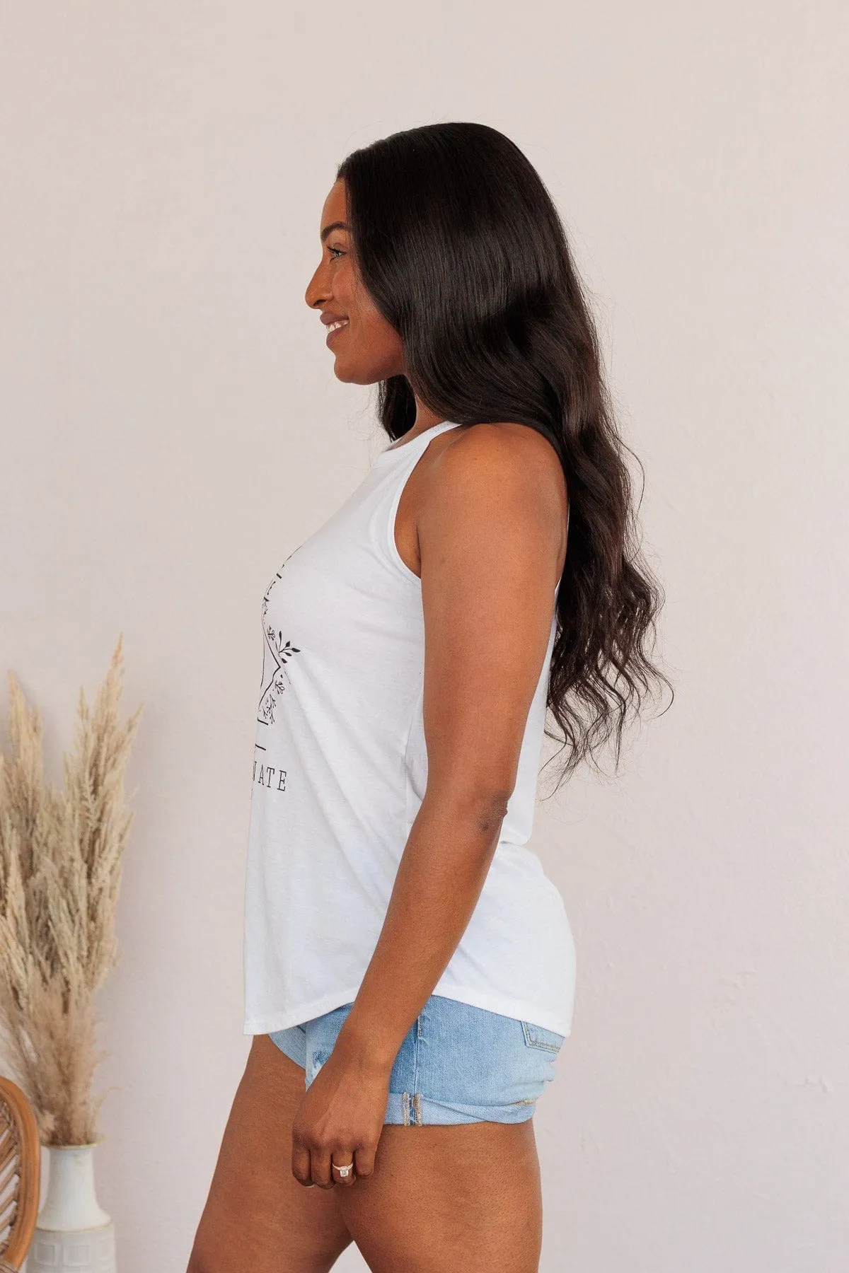 "I Put The Pro In Procrastinate" Graphic Tank Top- White