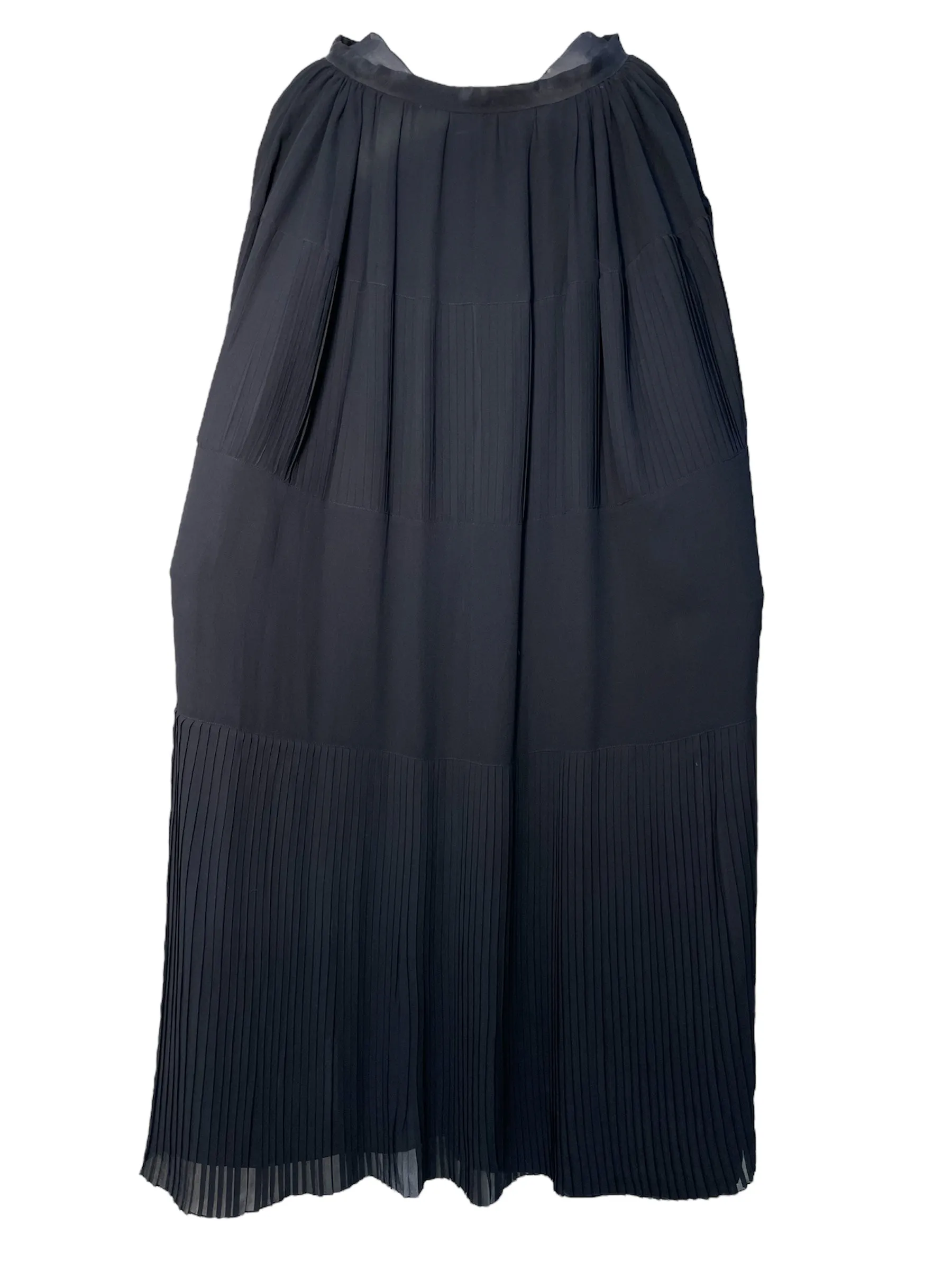 Rare Drecoll Early 1920's Black Silk Chiffon Pleated Cape