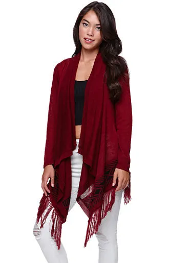 Red Drape Open Front Fringe Cardigan Sweater Size XS
