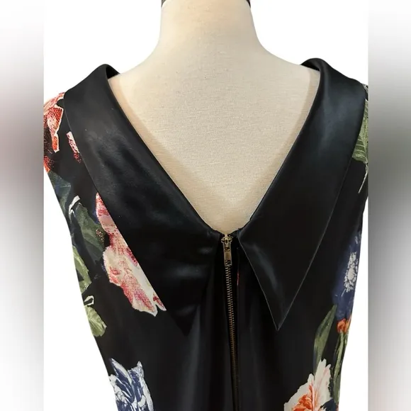 Retro Floral Print Chiffon Overlay Black Multi Colored Dress Wedding Size 12
