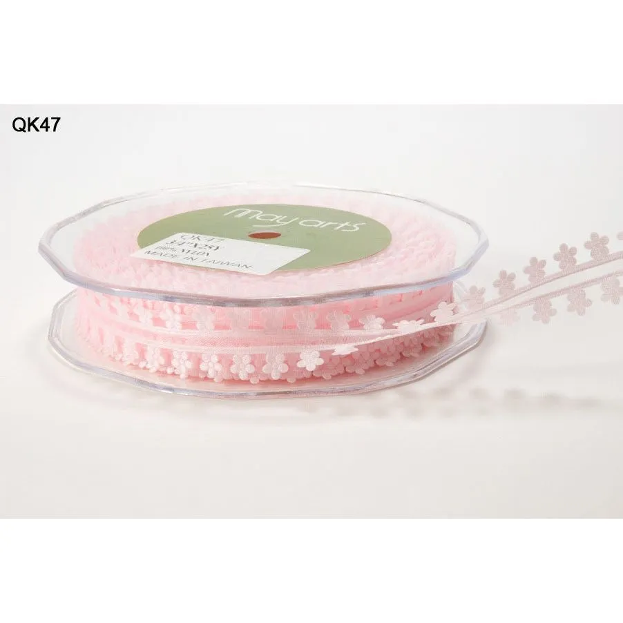 Ribbon - 3/4 Inch Organza Daisy Edge Ribbon - Pink